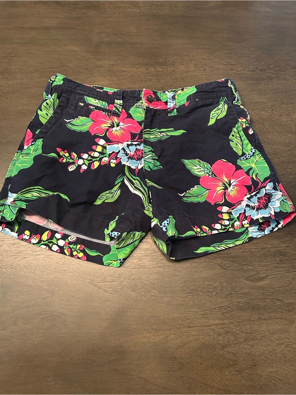Ralph Lauren Black Floral Cotton Blend Shorts with Pink & Green Print